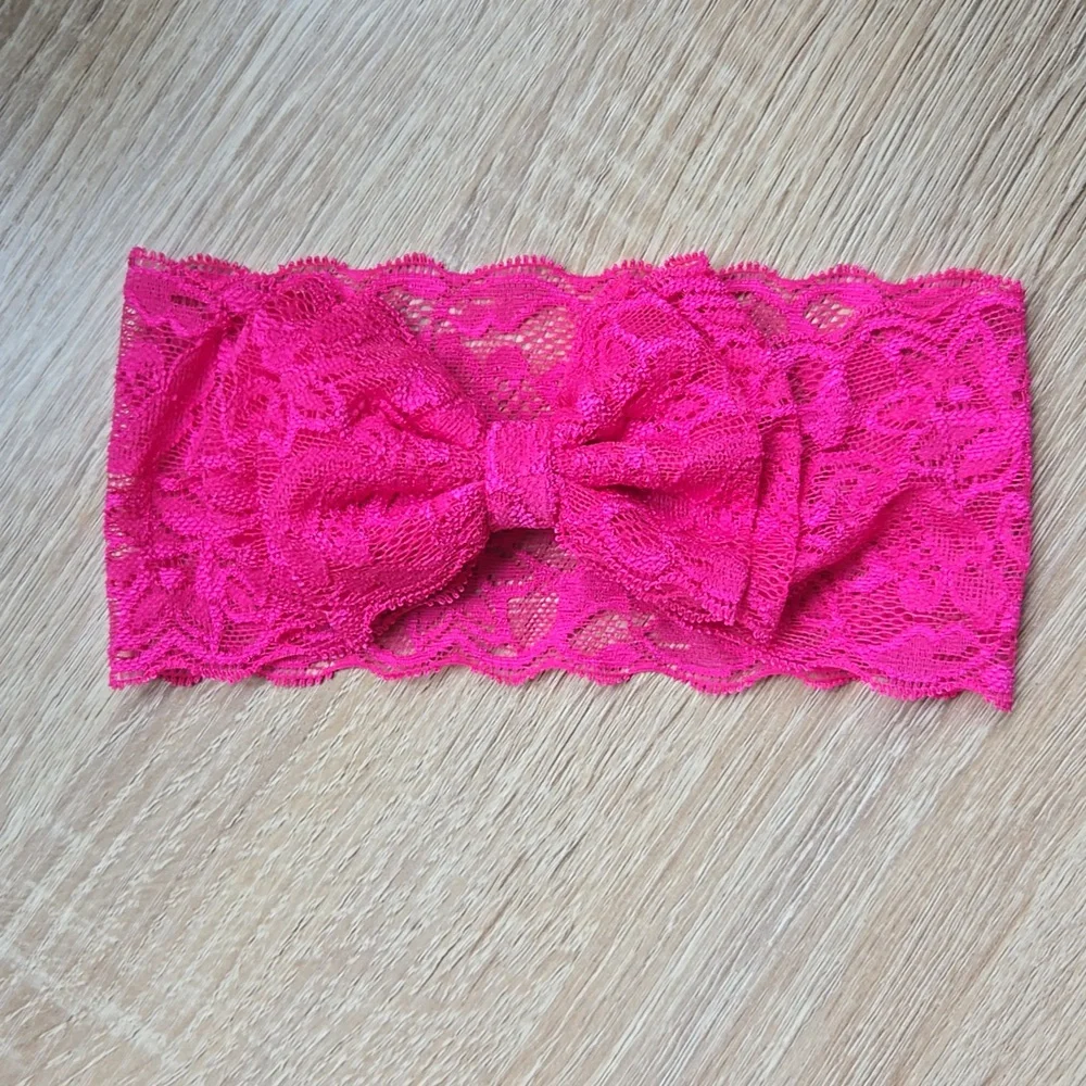 Hot Pink Lace Bowknot Headband Elastic Bow Headwrap Baby Girl Toddler Hairband